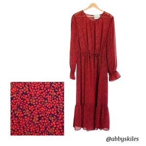 Just Female Geometry Sheer Cherry Maxi Dress Long Sleeve Cherry Print Large
